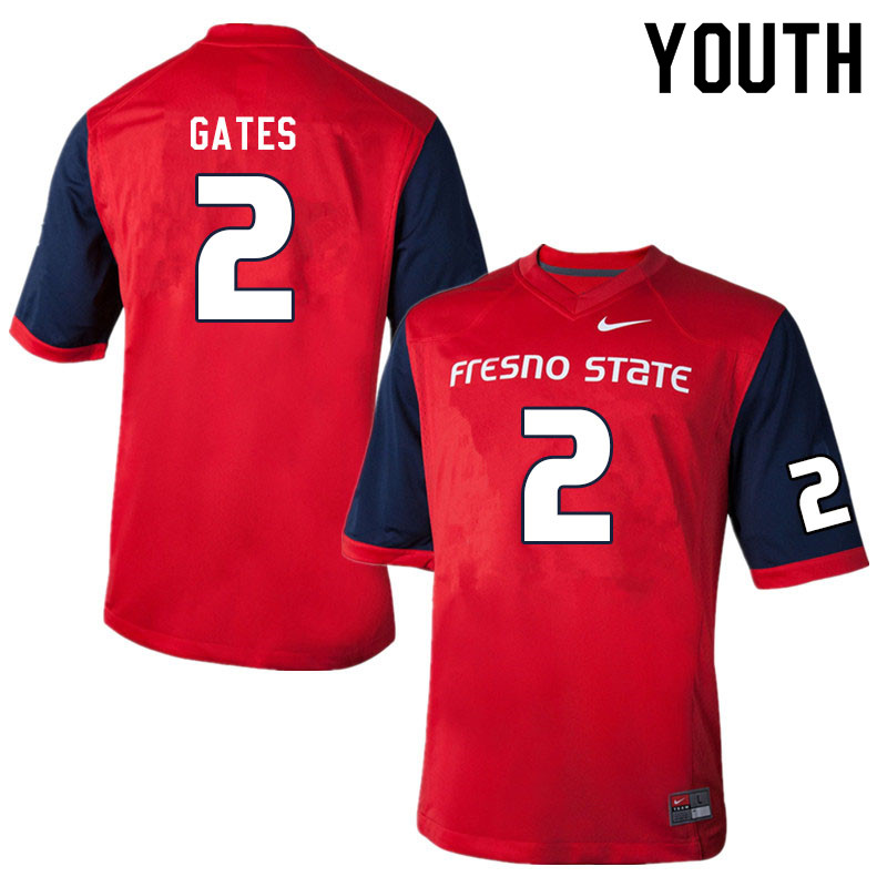 Youth #2 Elijah Gates Fresno State Bulldogs College Football Jerseys Sale-Red - Click Image to Close